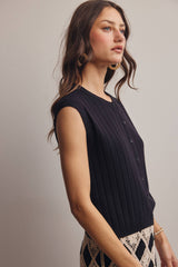 Ribbed Button-Front Knit Tank
