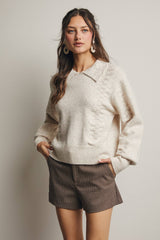 Collared Pointelle Knit Sweater
