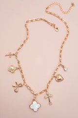 CHARM NECKLACE-CLOVER BOW CROSS HEART FLOWER