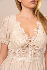 Puff Short Sleeve Lace Front Mini Dress