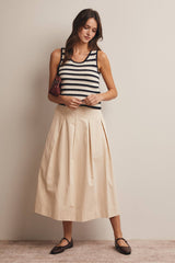 Navy Striped Crochet Knit Tank
