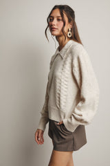 Collared Pointelle Knit Sweater
