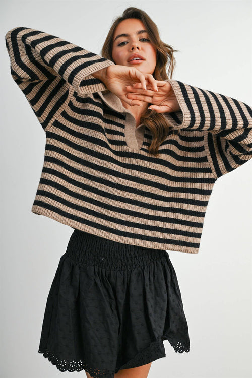 Striped Collared Knit Sweater
