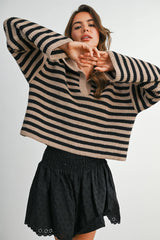 Striped Collared Knit Sweater
