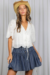 Scalloped Edge Detailing 100%Cotton Eyelet Lace Top