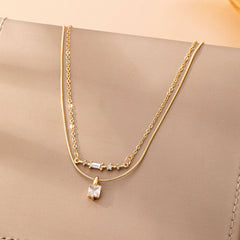 Layer Crystal Bar & Solitaire Square Necklace | 80N92870