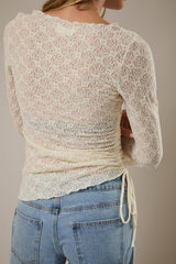 LONG BELL SLEEVE MERROW HEM SIDE RUCHED TOP