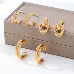 Curated Multi-Line Hoop Earring Set | 80E62143