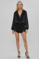 HEAVY WEIGHT STUDDED FAUX SUEDE SHORTS W2423PIA BLACK