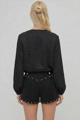 HEAVY WEIGHT STUDDED FAUX SUEDE SHORTS W2423PIA BLACK