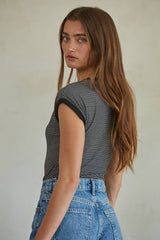 Knit Ribbed Striped Short Sleeve Bodysuit