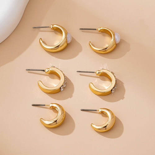 Pearl & Baguette Huggie Hoop Trio Earring Set | 80E61741