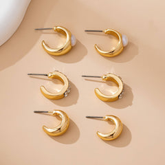 Pearl & Baguette Huggie Hoop Trio Earring Set | 80E61741
