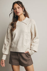 Collared Pointelle Knit Sweater