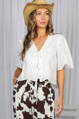Scalloped Edge Detailing 100%Cotton Eyelet Lace Top