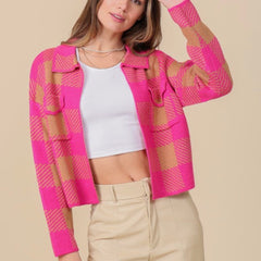 Checkerboard Knitted Cardigan