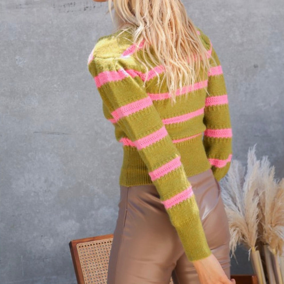 Square Neck Stripe Cropped Sweater