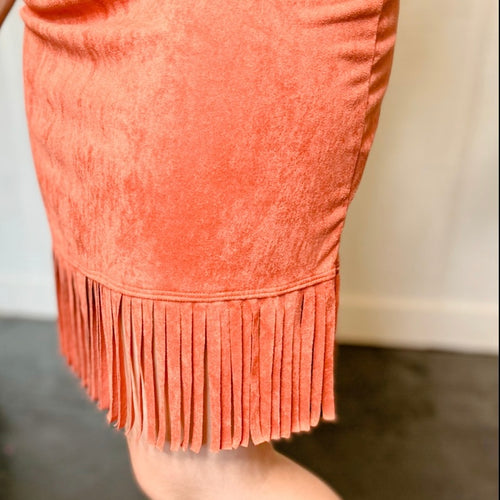 Rust Suede Skirt with Fringe