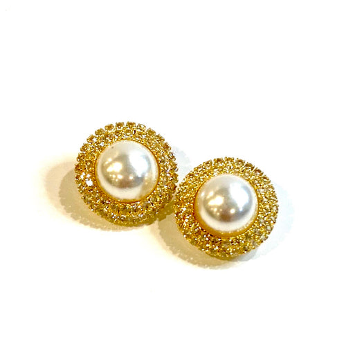 Gold Pearl Button Earring