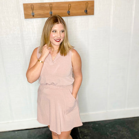 Dusty Blush Elastic Waist Front Pocket Skirt